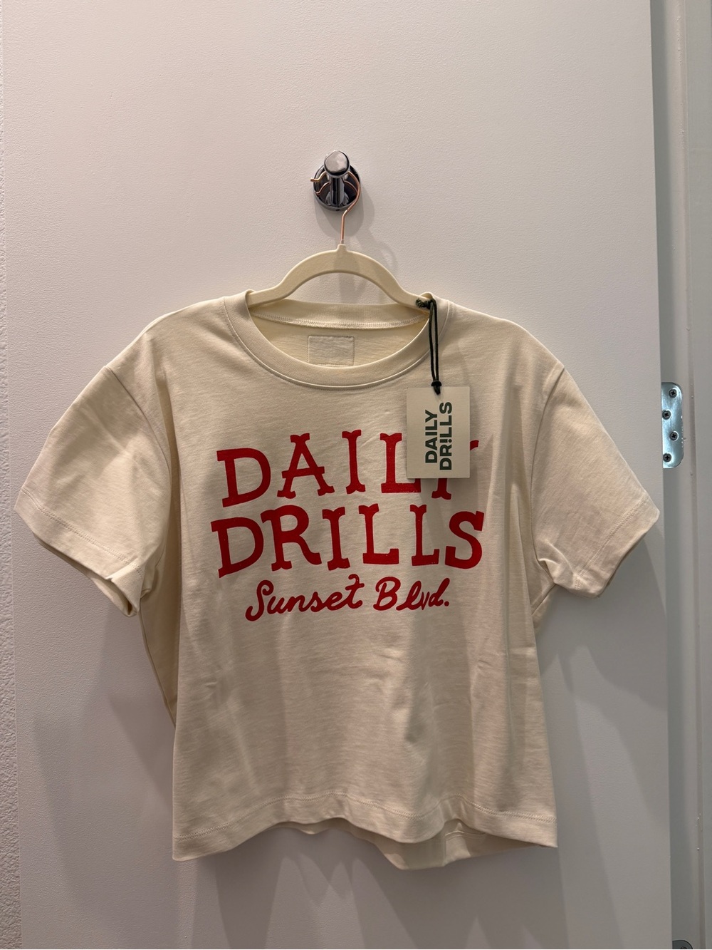 NWT - Daily Drills Sunset Blvd. Boxy Tee - Cream with Red Print - Picture 2 of 5
